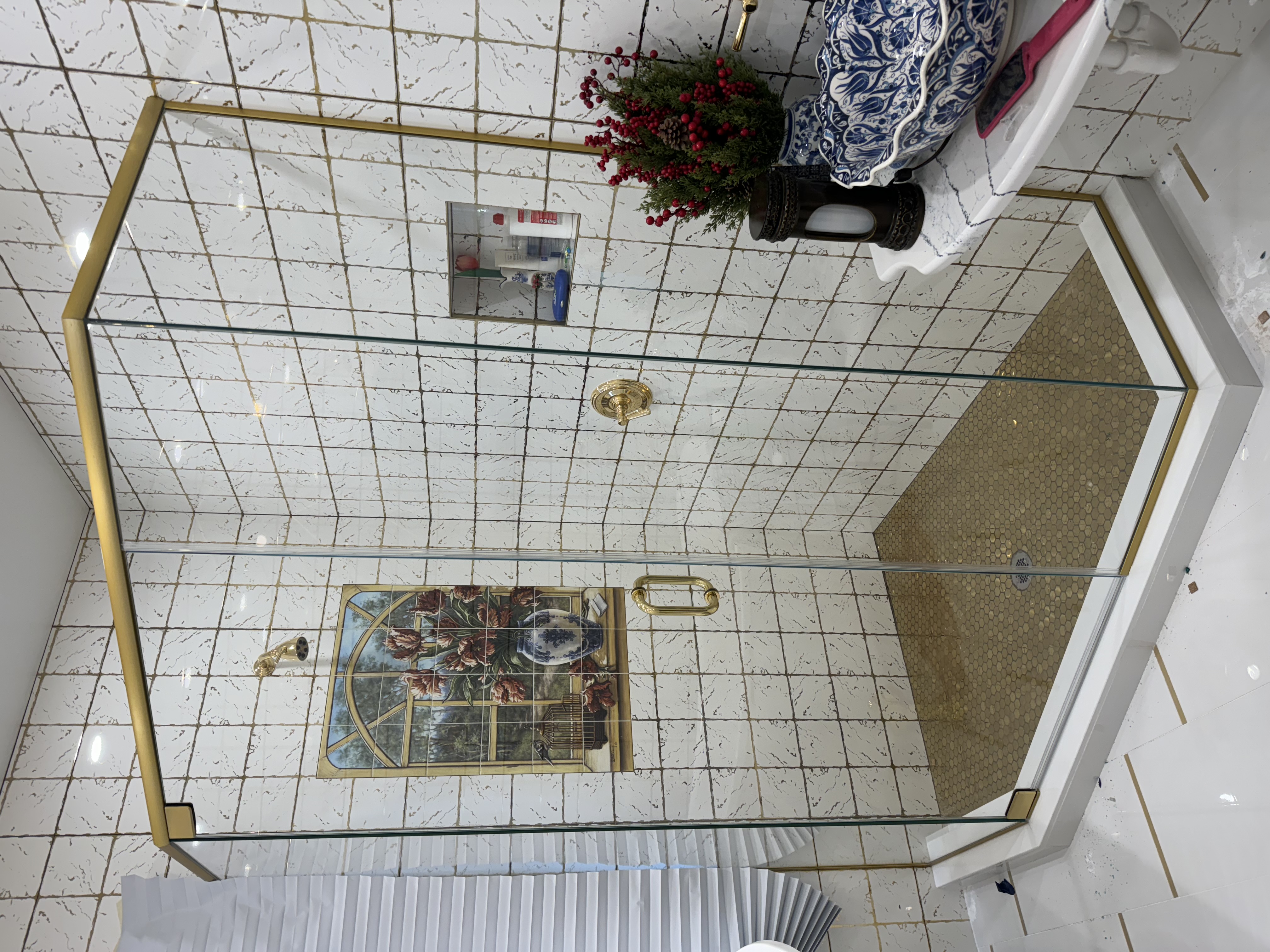 Neo-Angle shower door installation in Monticello