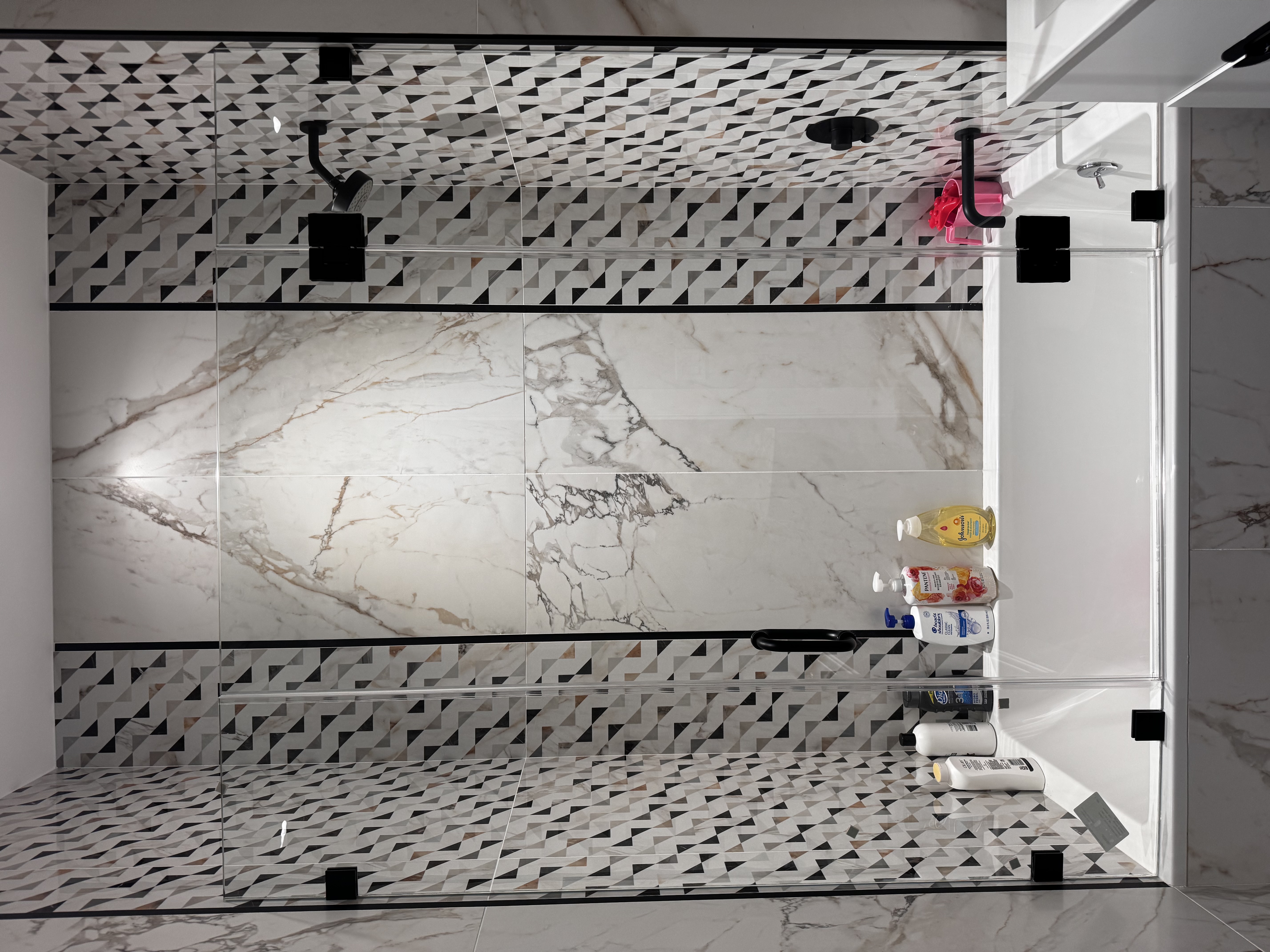 Panel + Door + Panel shower door installation in Monticello